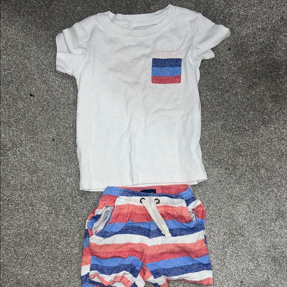 White T-Shirt and Striped Shorts Set 4th of July